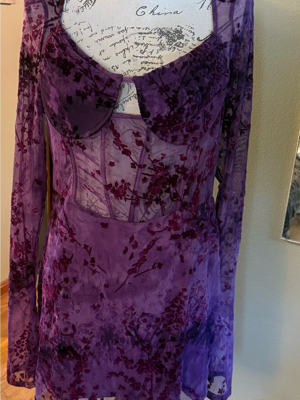 Fashion Nova Plum burnout  Floral Velvet Dress